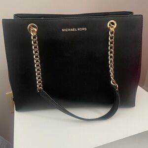 Michael Kors Black Tote with Gold Chain